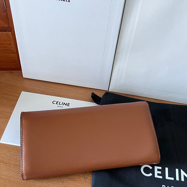 TRIOMPHE WALLET 19 IN BROWN CALFSKIN GOLD HARDWARE