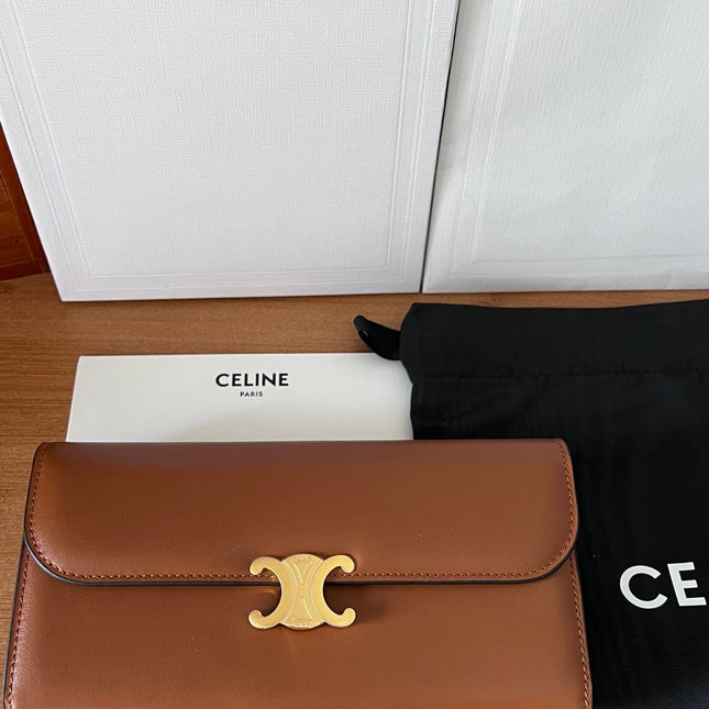 TRIOMPHE WALLET 19 IN BROWN CALFSKIN GOLD HARDWARE