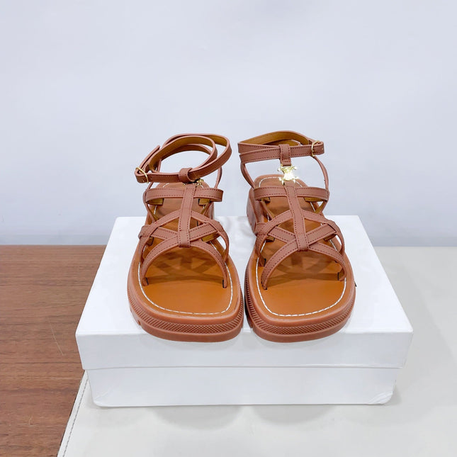 CLEA TRIOMPHE STRAPPY SANDAL IN BRONZE BROWN CALFSKIN