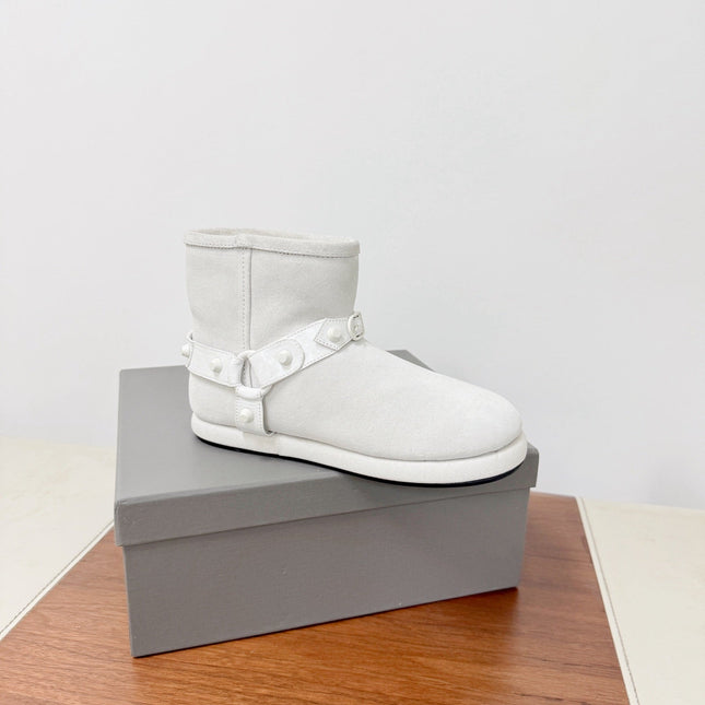 BALENCIAGA 25S ALASKA ANKLE BOOTS IN WHITE SUEDE AND LAMBSKIN