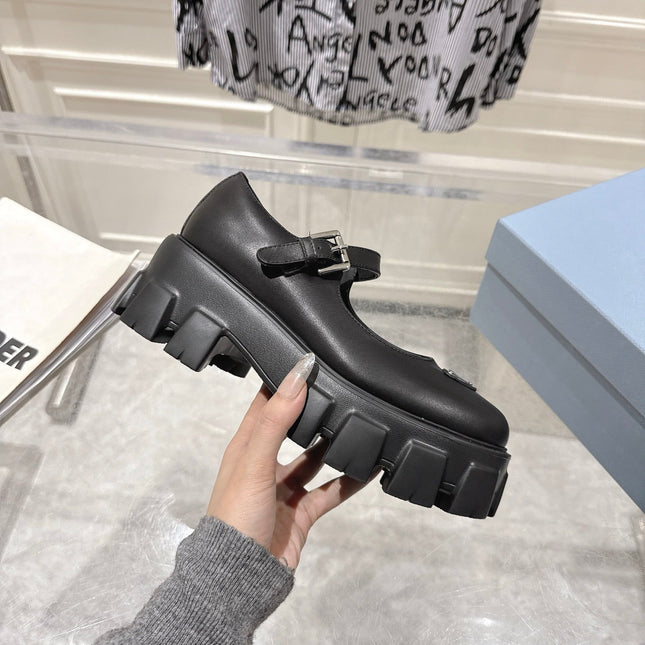 PRADA 26S MARY JANE SHOES 45MM IN BLACK CALFSKIN