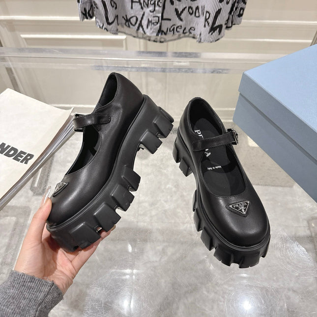 PRADA 26S MARY JANE SHOES 45MM IN BLACK CALFSKIN