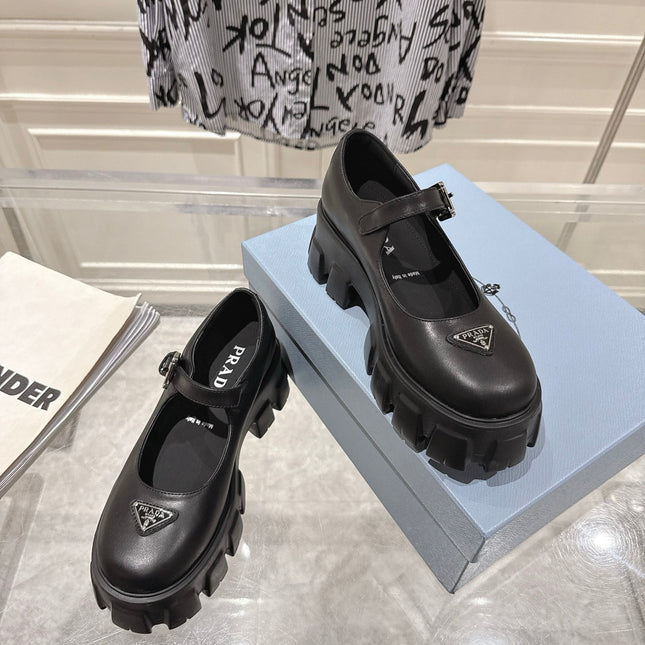 PRADA 26S MARY JANE SHOES 45MM IN BLACK CALFSKIN