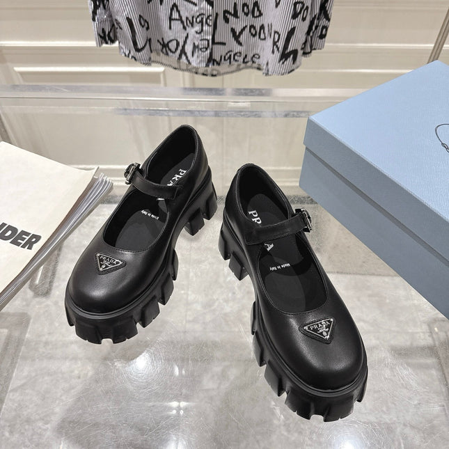 PRADA 26S MARY JANE SHOES 45MM IN BLACK CALFSKIN