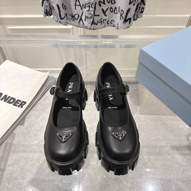 PRADA 26S MARY JANE SHOES 45MM IN BLACK CALFSKIN