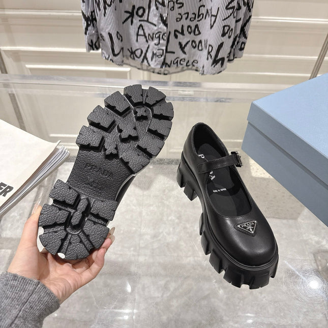 PRADA 26S MARY JANE SHOES 45MM IN BLACK CALFSKIN