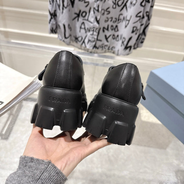 PRADA 26S MARY JANE SHOES 45MM IN BLACK CALFSKIN