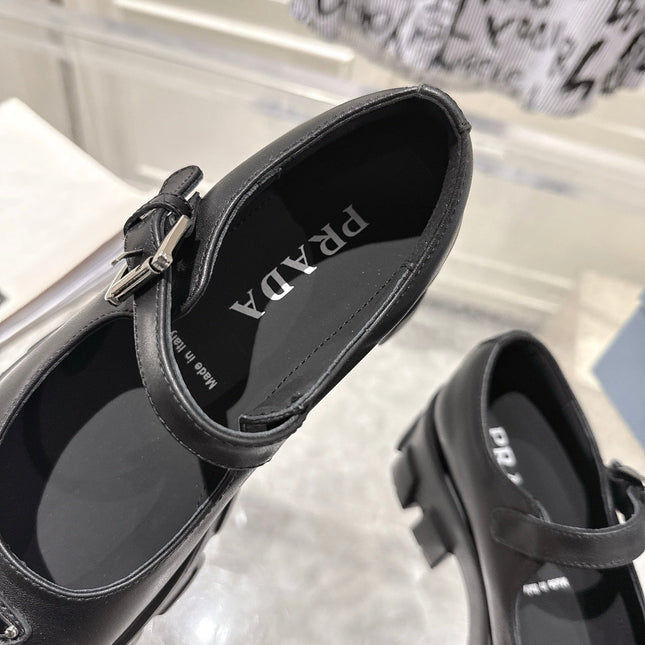 PRADA 26S MARY JANE SHOES 45MM IN BLACK CALFSKIN