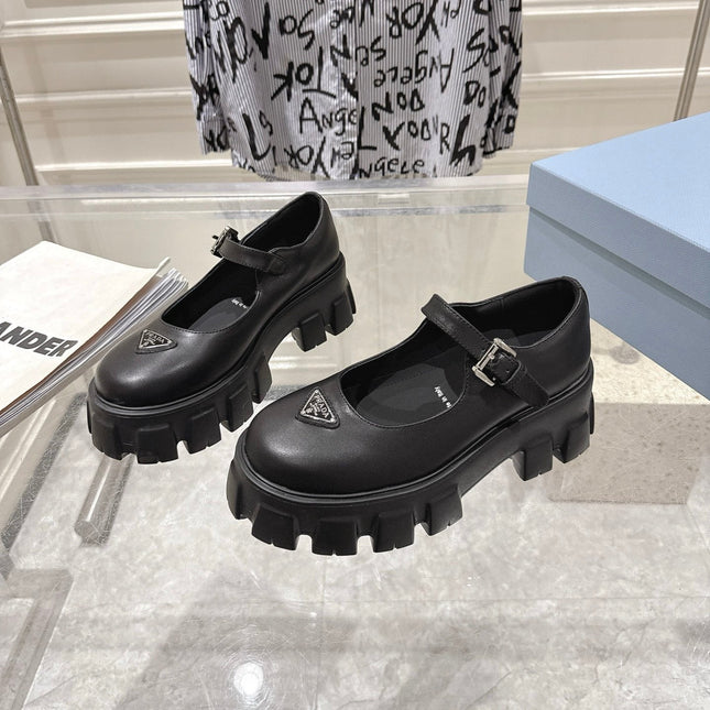 PRADA 26S MARY JANE SHOES 45MM IN BLACK CALFSKIN