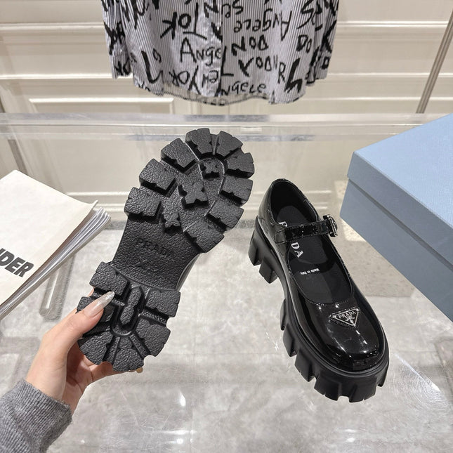 PRADA 26S MARY JANE SHOES 45MM IN BLACK PATENT CALFSKIN