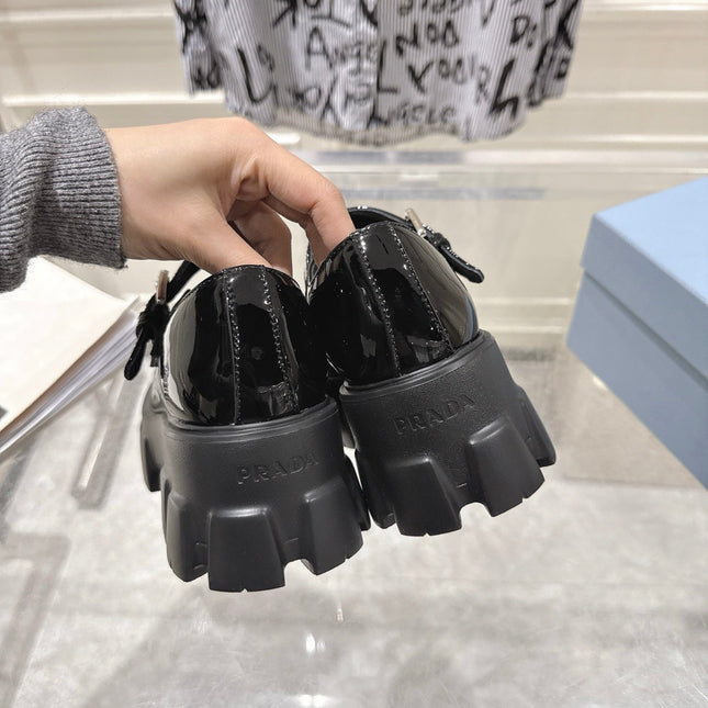 PRADA 26S MARY JANE SHOES 45MM IN BLACK PATENT CALFSKIN