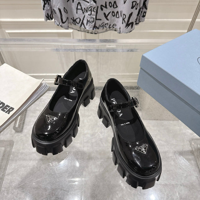 PRADA 26S MARY JANE SHOES 45MM IN BLACK PATENT CALFSKIN
