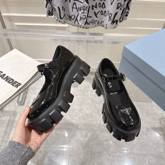 PRADA 26S MARY JANE SHOES 45MM IN BLACK PATENT CALFSKIN