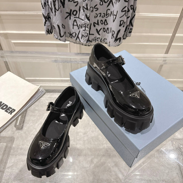 PRADA 26S MARY JANE SHOES 45MM IN BLACK PATENT CALFSKIN