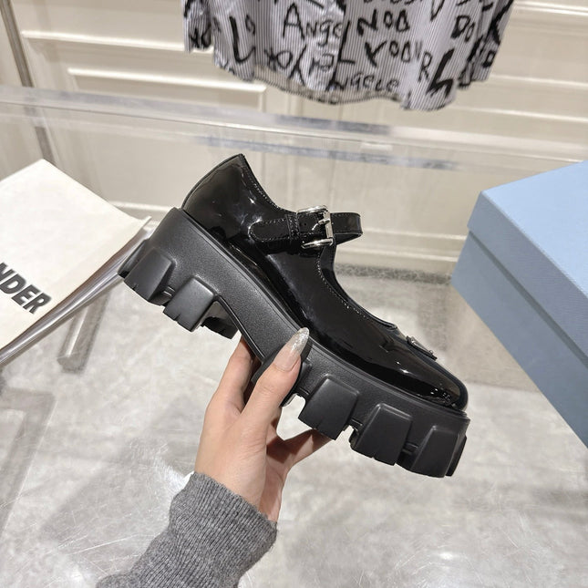 PRADA 26S MARY JANE SHOES 45MM IN BLACK PATENT CALFSKIN