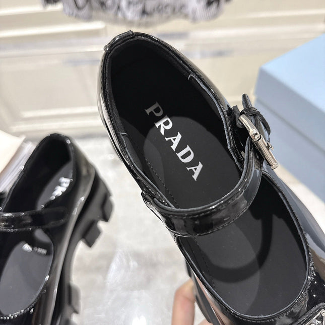 PRADA 26S MARY JANE SHOES 45MM IN BLACK PATENT CALFSKIN