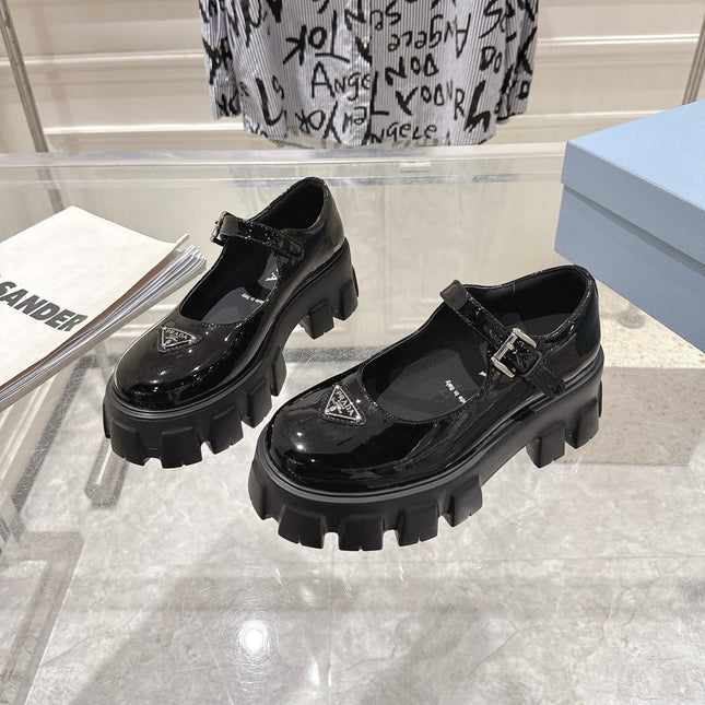 PRADA 26S MARY JANE SHOES 45MM IN BLACK PATENT CALFSKIN