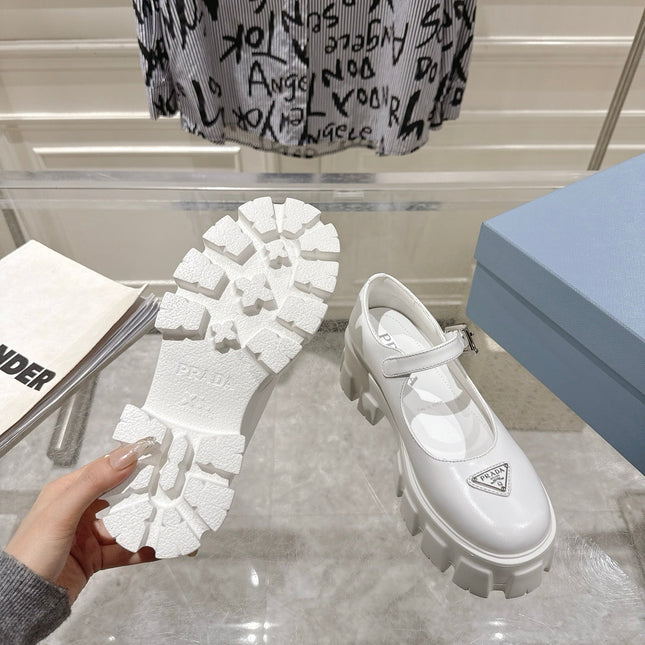 PRADA 26S MARY JANE SHOES 45MM IN WHITE CALFSKIN