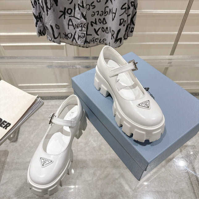 PRADA 26S MARY JANE SHOES 45MM IN WHITE CALFSKIN