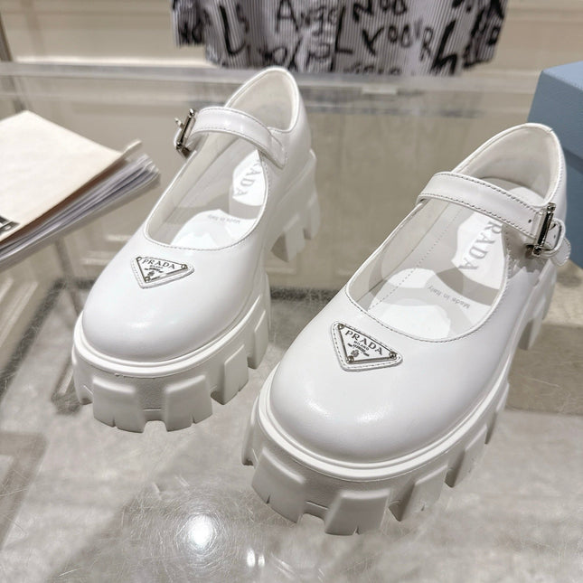 PRADA 26S MARY JANE SHOES 45MM IN WHITE CALFSKIN
