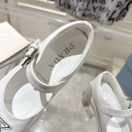 PRADA 26S MARY JANE SHOES 45MM IN WHITE CALFSKIN