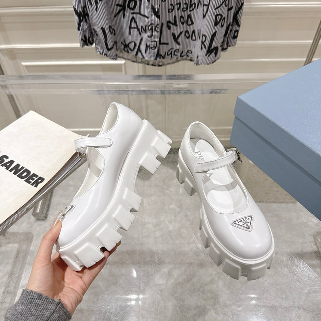 PRADA 26S MARY JANE SHOES 45MM IN WHITE CALFSKIN