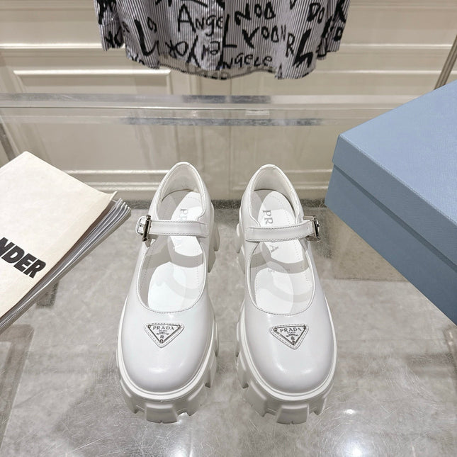 PRADA 26S MARY JANE SHOES 45MM IN WHITE CALFSKIN