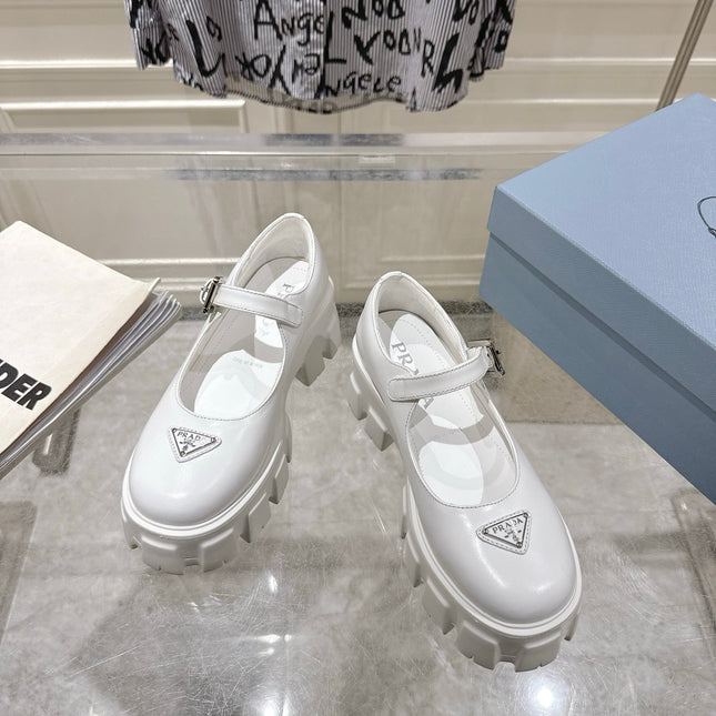 PRADA 26S MARY JANE SHOES 45MM IN WHITE CALFSKIN