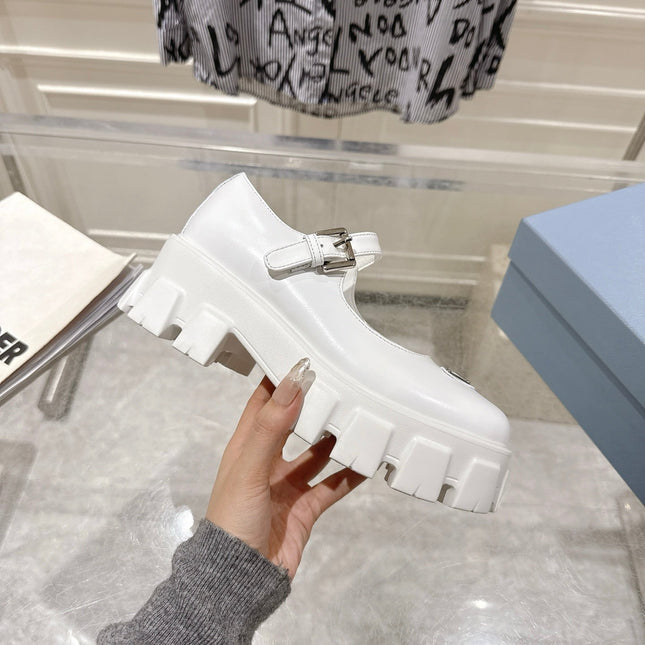 PRADA 26S MARY JANE SHOES 45MM IN WHITE CALFSKIN