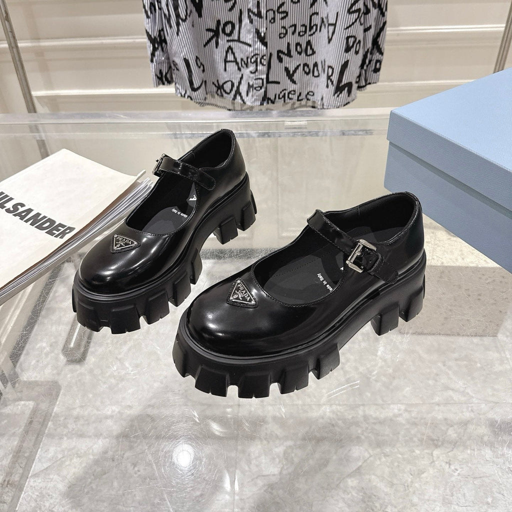 PRADA 26S MARY JANE SHOES 45MM IN BLACK SHINE CALFSKIN