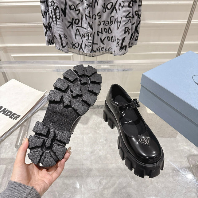 PRADA 26S MARY JANE SHOES 45MM IN BLACK SHINE CALFSKIN