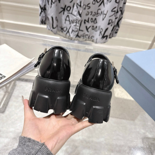 PRADA 26S MARY JANE SHOES 45MM IN BLACK SHINE CALFSKIN