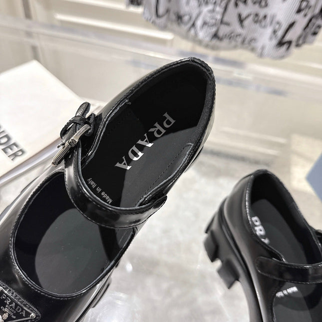 PRADA 26S MARY JANE SHOES 45MM IN BLACK SHINE CALFSKIN