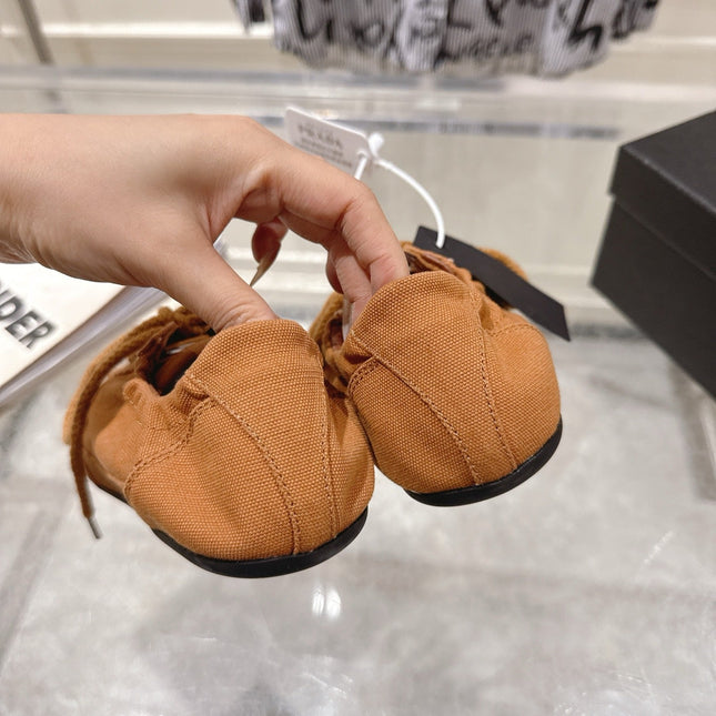 PRADA 26S COLLAPSE SNEAKERS IN CARAMEL BROWN CANVAS