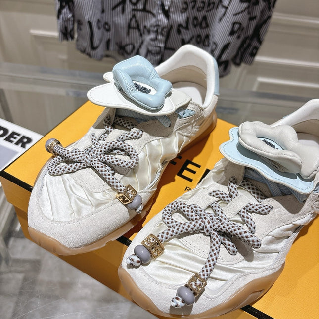 FENDI 26S SNEAKERS IN CREAM WHITE FABRIC AND SUEDE