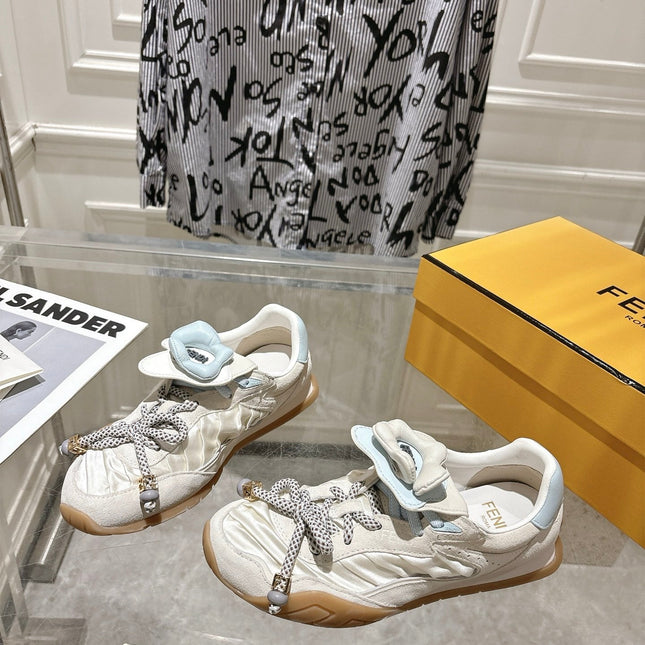 FENDI 26S SNEAKERS IN CREAM WHITE FABRIC AND SUEDE