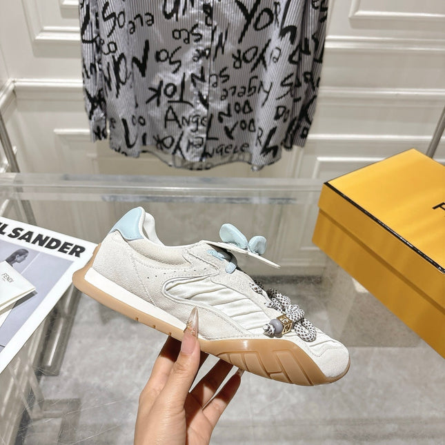 FENDI 26S SNEAKERS IN CREAM WHITE FABRIC AND SUEDE