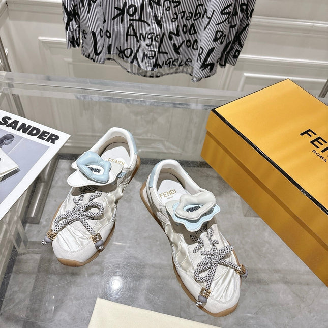 FENDI 26S SNEAKERS IN CREAM WHITE FABRIC AND SUEDE