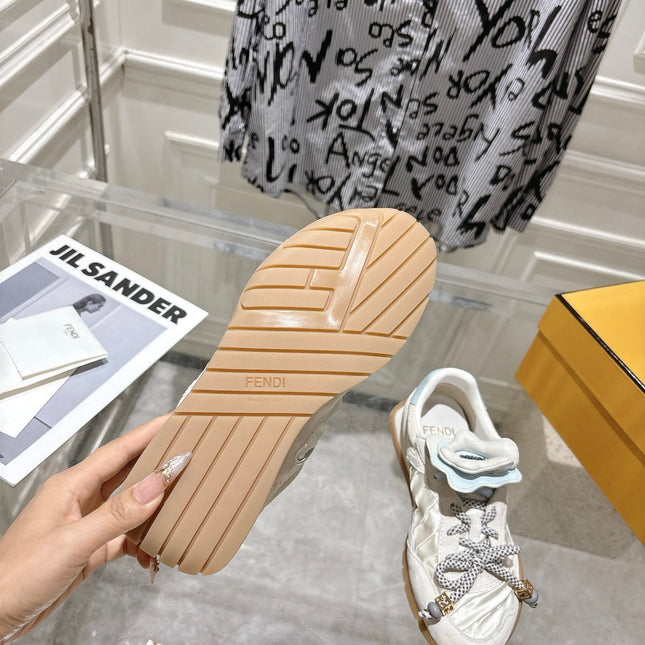 FENDI 26S SNEAKERS IN CREAM WHITE FABRIC AND SUEDE