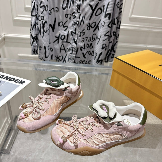 FENDI 26S SNEAKERS IN LIGHT PINK FABRIC AND SUEDE