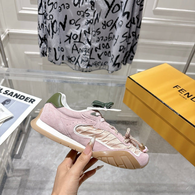 FENDI 26S SNEAKERS IN LIGHT PINK FABRIC AND SUEDE