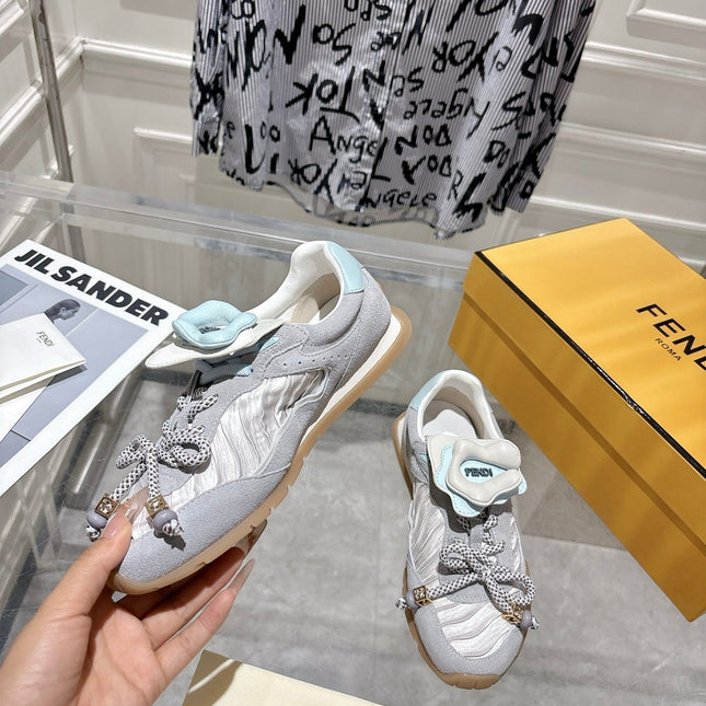 FENDI 26S SNEAKERS IN GREY FABRIC AND SUEDE