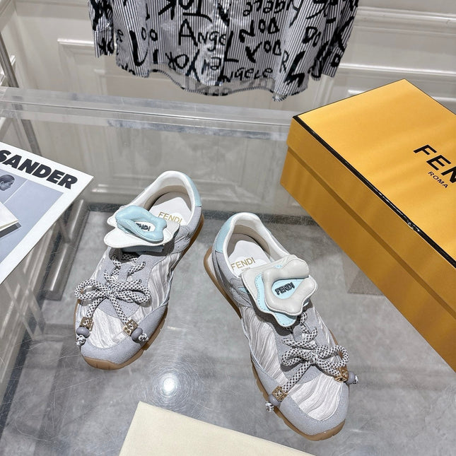 FENDI 26S SNEAKERS IN GREY FABRIC AND SUEDE
