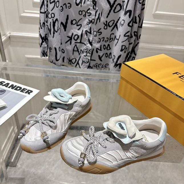 FENDI 26S SNEAKERS IN GREY FABRIC AND SUEDE