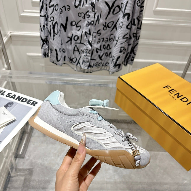 FENDI 26S SNEAKERS IN GREY FABRIC AND SUEDE