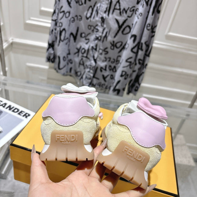 FENDI 26S SNEAKERS IN LIGHT YELLOW FABRIC AND SUEDE