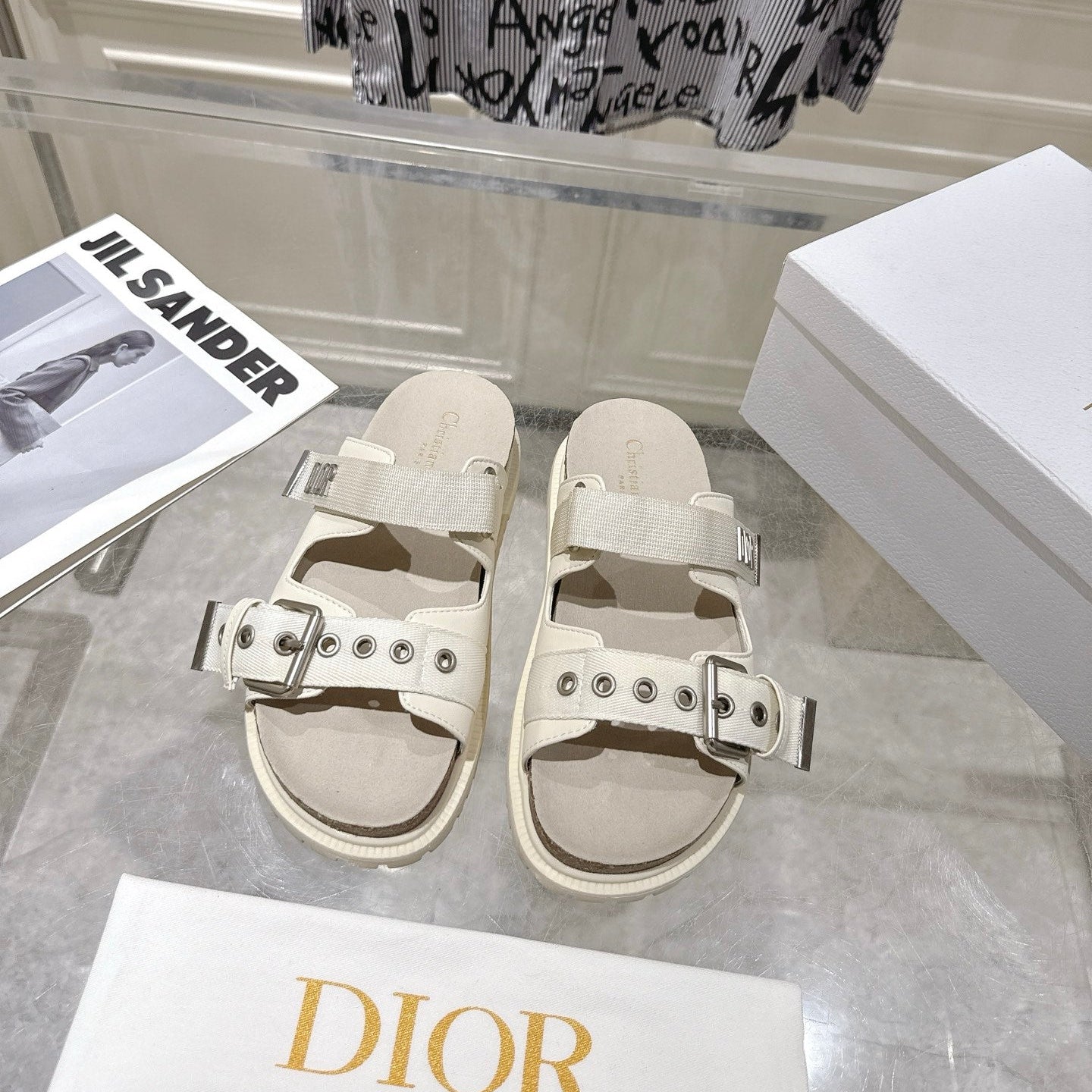 DIOR 26S SLIDES IN OFF WHITE CANVAS