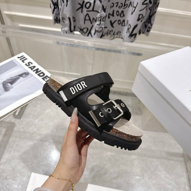 DIOR 26S SLIDES IN BLACK CANVAS