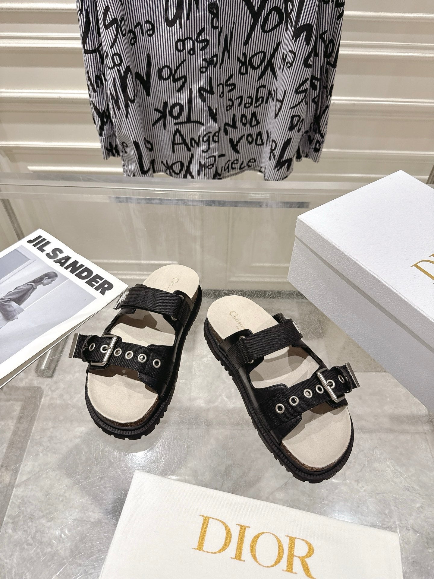 DIOR 26S SLIDES IN BLACK CANVAS