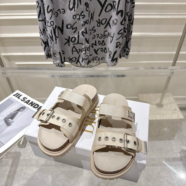 DIOR 26S SLIDES IN BEIGE CANVAS